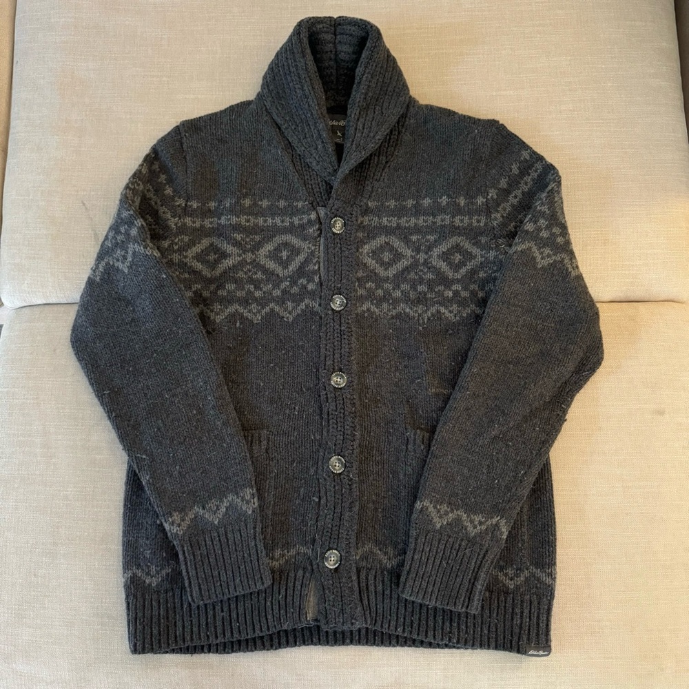 🐑 Eddie Bauer | Wool Button-Down Gray Cardigan (Size Small) 🐑